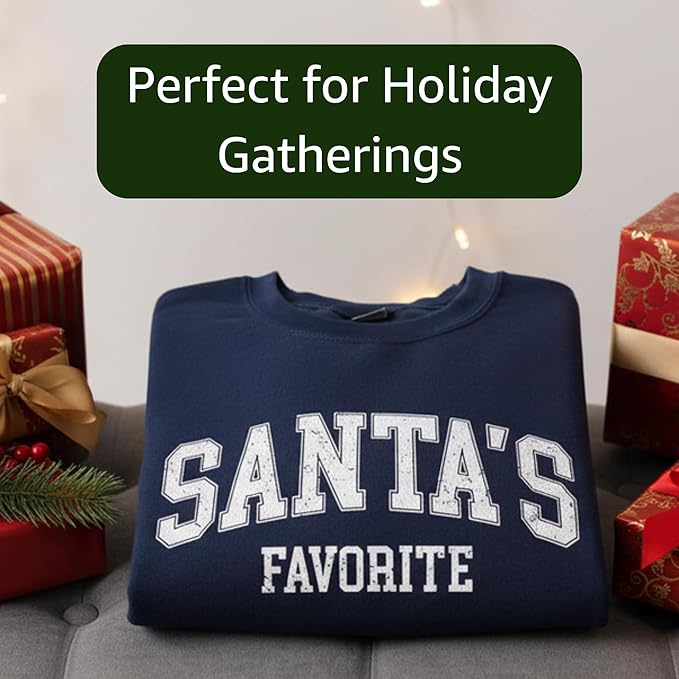 Santa's Favorite Christmas Sweatshirt for Women Men Merry Holiday Crewneck Sweater Soft Lightweight Pullover Vintage Graphic