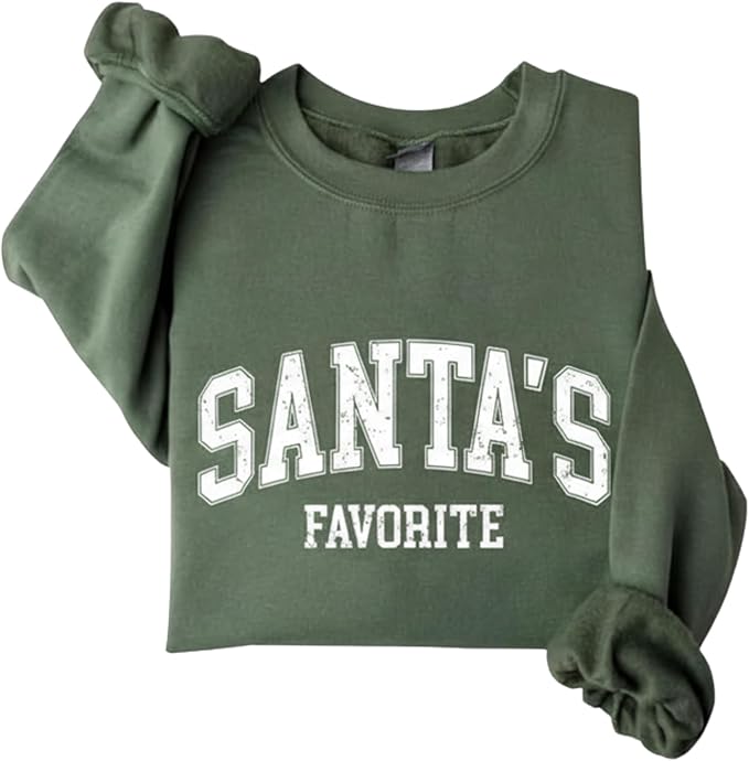 Santa's Favorite Christmas Sweatshirt for Women Men Merry Holiday Crewneck Sweater Soft Lightweight Pullover Vintage Graphic