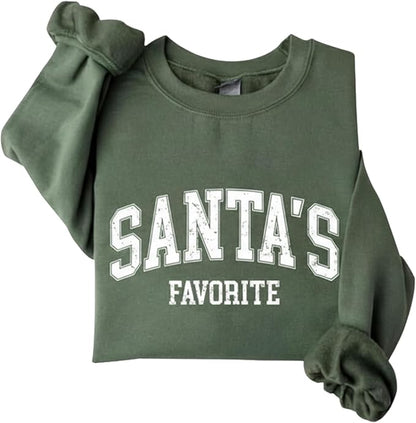Santa's Favorite Christmas Sweatshirt for Women Men Merry Holiday Crewneck Sweater Soft Lightweight Pullover Vintage Graphic