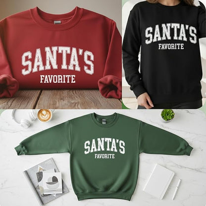 Santa's Favorite Christmas Sweatshirt for Women Men Merry Holiday Crewneck Sweater Soft Lightweight Pullover Vintage Graphic