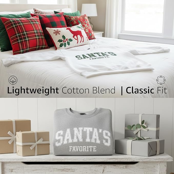 Santa's Favorite Christmas Sweatshirt for Women Men Merry Holiday Crewneck Sweater Soft Lightweight Pullover Vintage Graphic