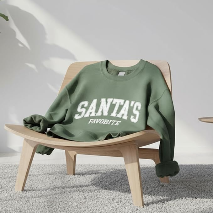 Santa's Favorite Christmas Sweatshirt for Women Men Merry Holiday Crewneck Sweater Soft Lightweight Pullover Vintage Graphic