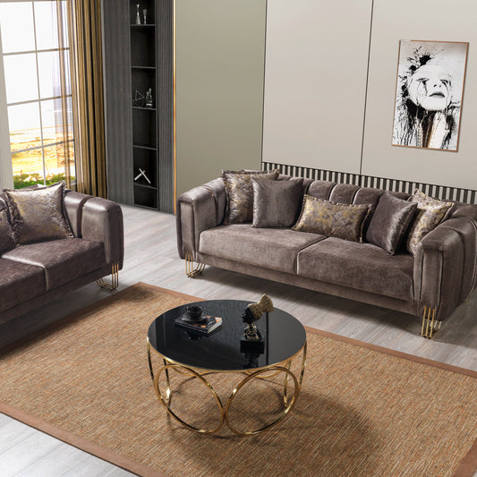 velvet brown living room sofa set 