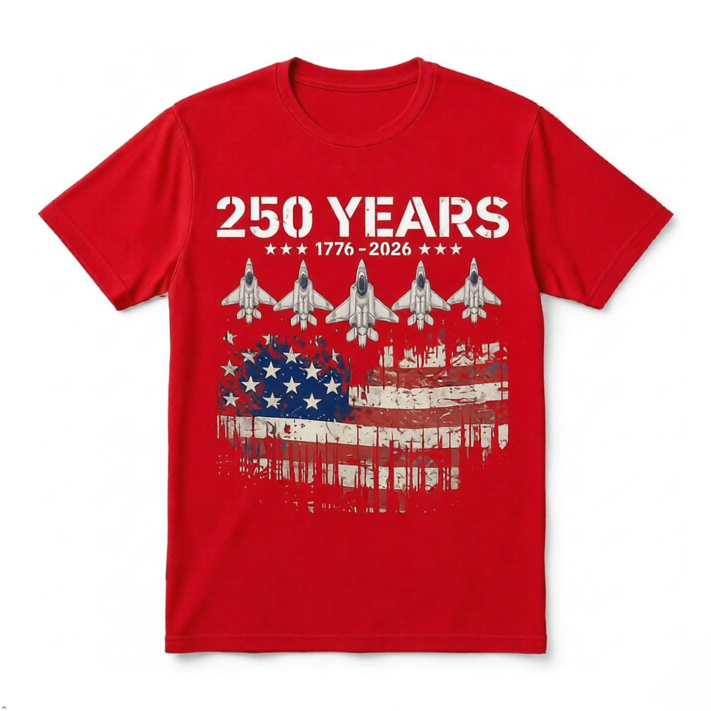 America 250th Anniversary T-Shirt, 100% Cotton, Unisex Relaxed Fit, Patriotic Eagle & Jets Design, 1776-2026 USA 4th of July