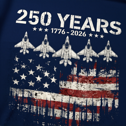 America 250th Anniversary T-Shirt, 100% Cotton, Unisex Relaxed Fit, Patriotic Eagle & Jets Design, 1776-2026 USA 4th of July