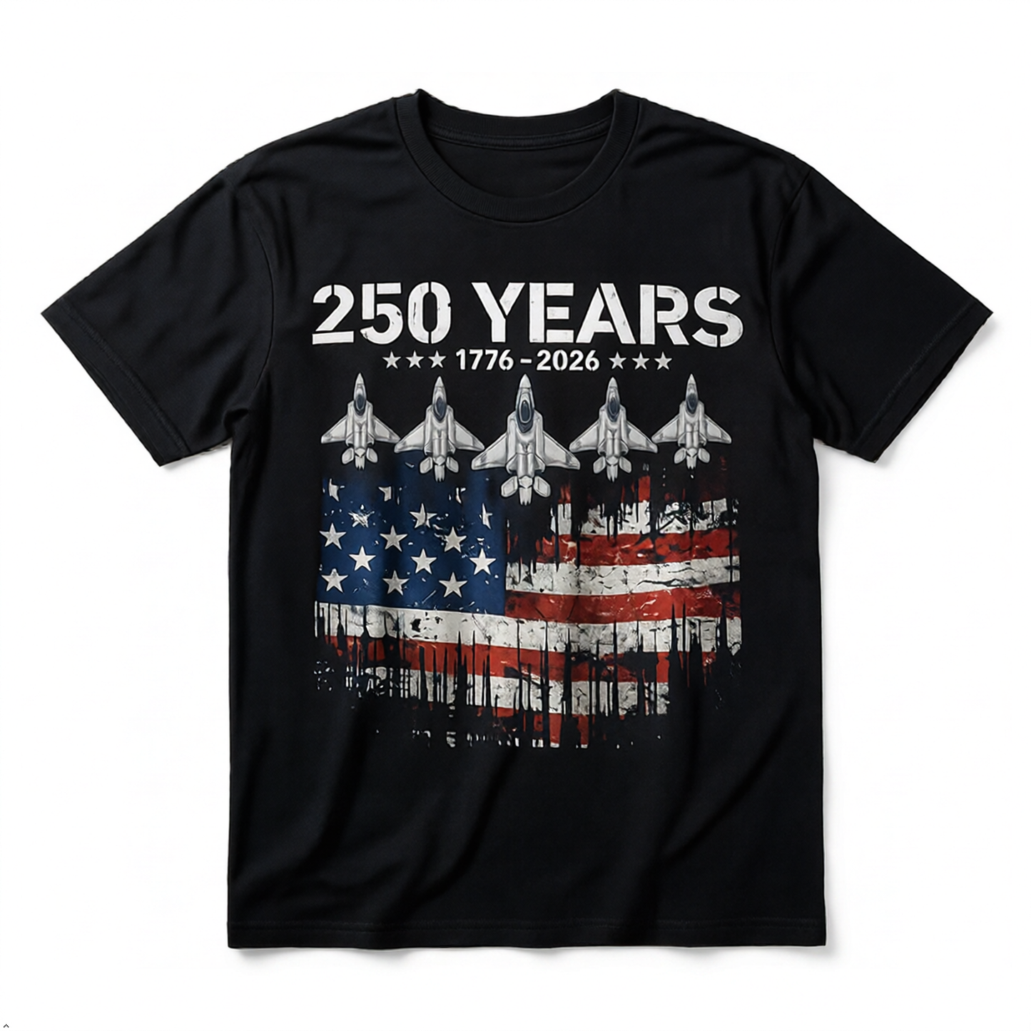 America 250th Anniversary T-Shirt, 100% Cotton, Unisex Relaxed Fit, Patriotic Eagle & Jets Design, 1776-2026 USA 4th of July