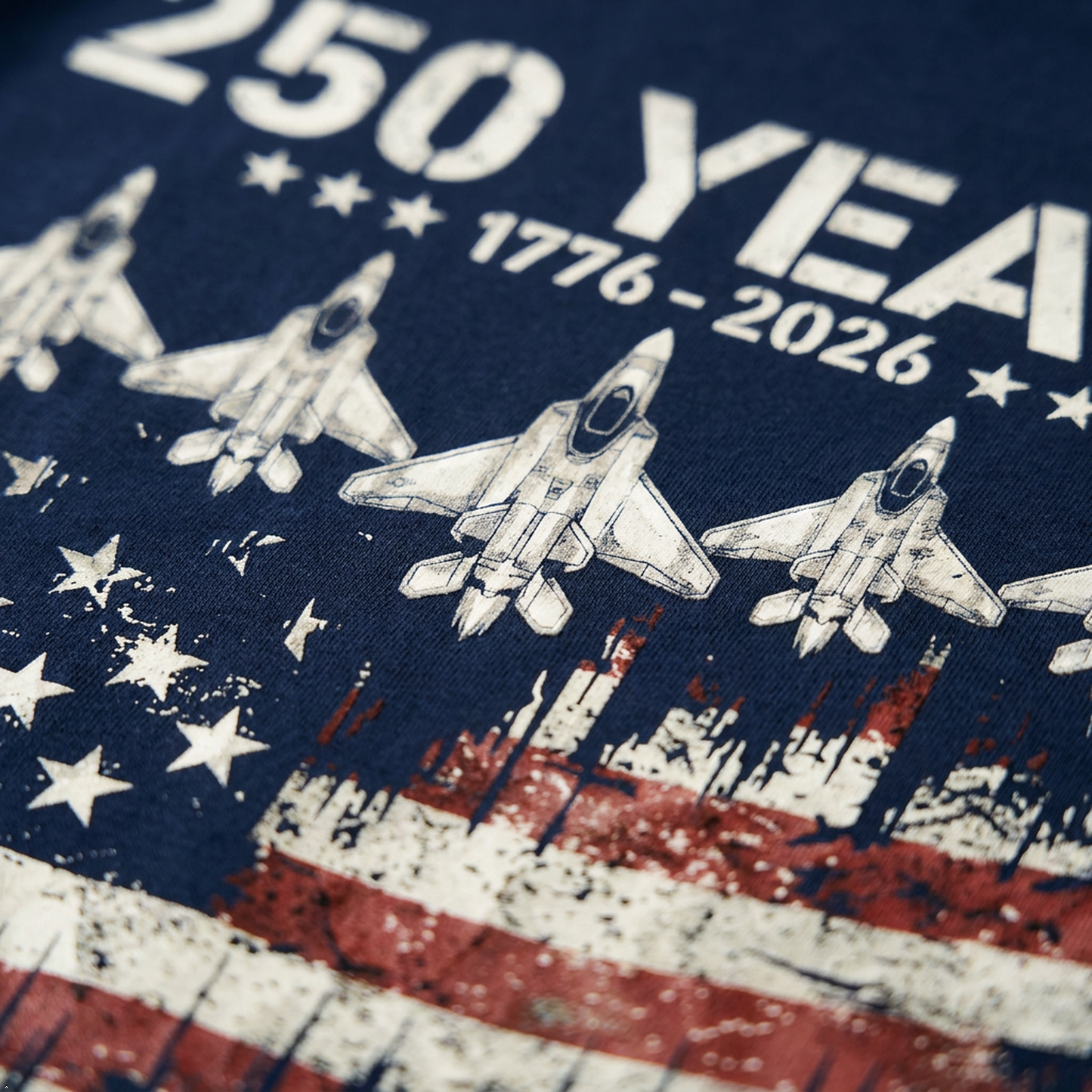 America 250th Anniversary T-Shirt, 100% Cotton, Unisex Relaxed Fit, Patriotic Eagle & Jets Design, 1776-2026 USA 4th of July