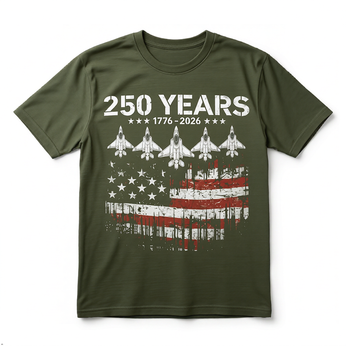 America 250th Anniversary T-Shirt, 100% Cotton, Unisex Relaxed Fit, Patriotic Eagle & Jets Design, 1776-2026 USA 4th of July