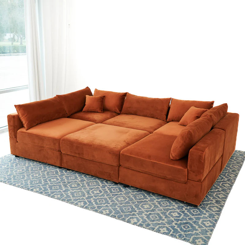 6 piece modular sectional sofa in orange velvet cloud couch 